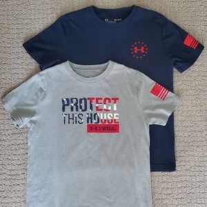 (SOLD) Under Armour Kids' Navy and Gray Graphic Tees, YM